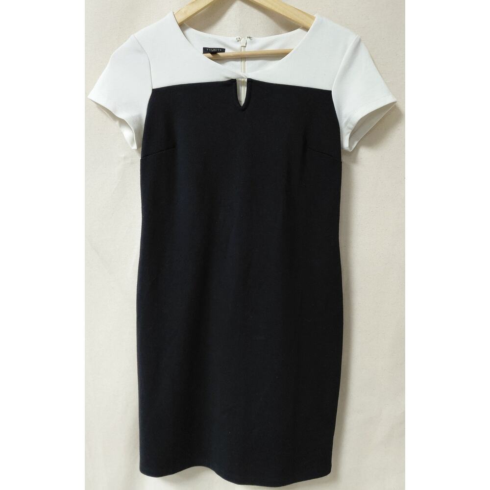 TALBOTS PETITES Black and White Dress Solid Short Sleeve Knee Length Size 2P